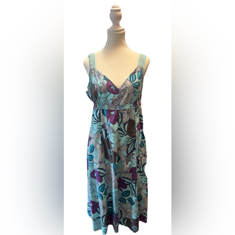 Esprit Size 10 Tropical Floral V-Neck Sleeveless Dress Smocked Back Button Front